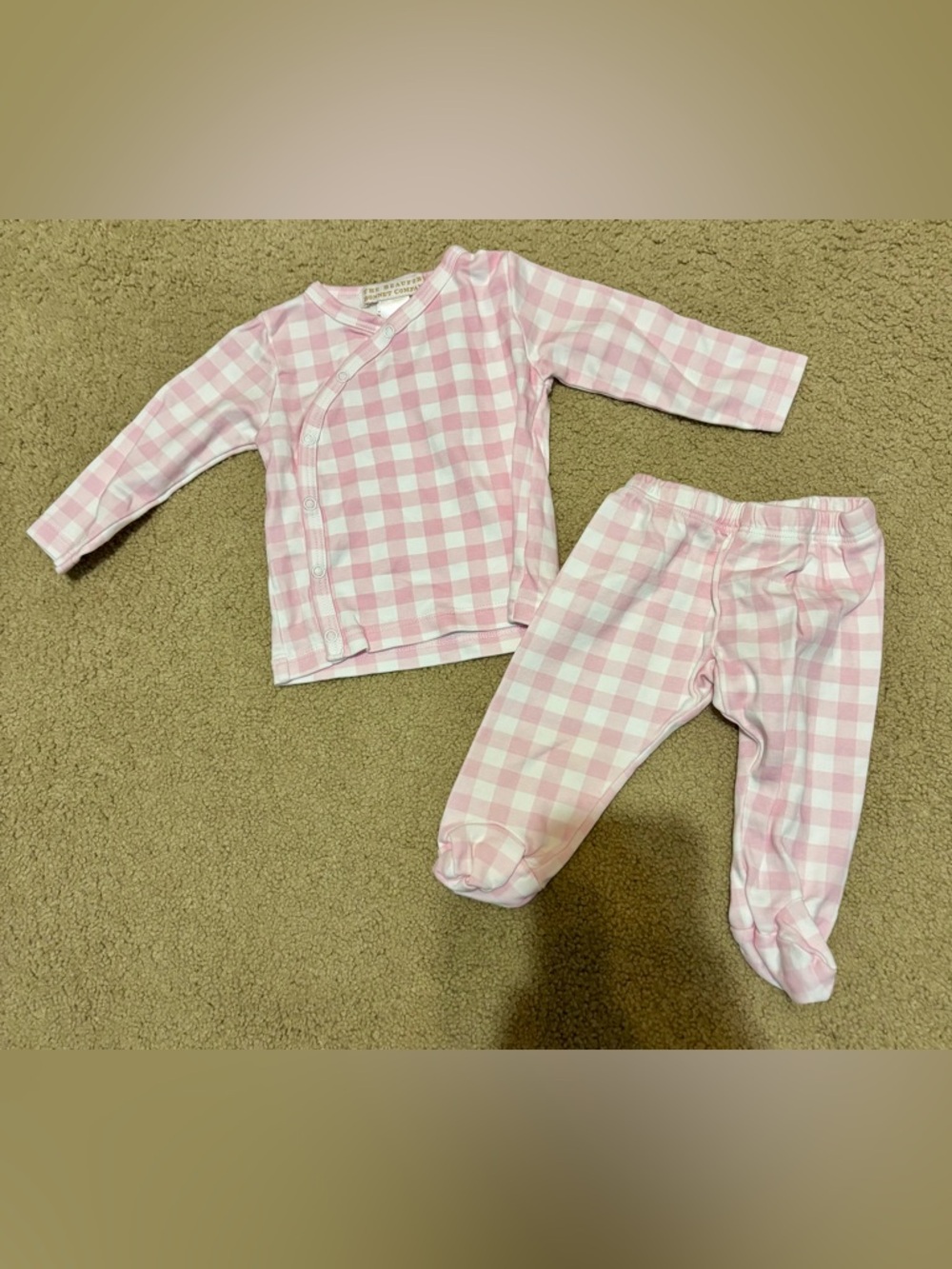 The Beaufort Bonnet Company Pink and White Gingham Infant Outfit- 3-6 months